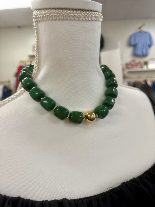 Hart Designs Hunter Green & Gold Bead Necklace