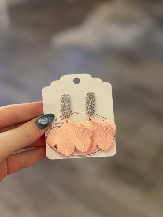 Pink + Silver Ginkgo Leaf  Earrings