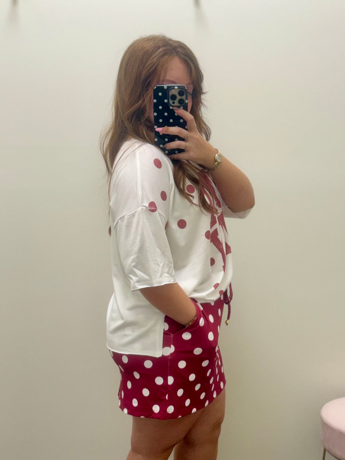 Burgundy Polka Dot Skort