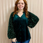 Green Velvet Sequin Sleeve Button Up Top