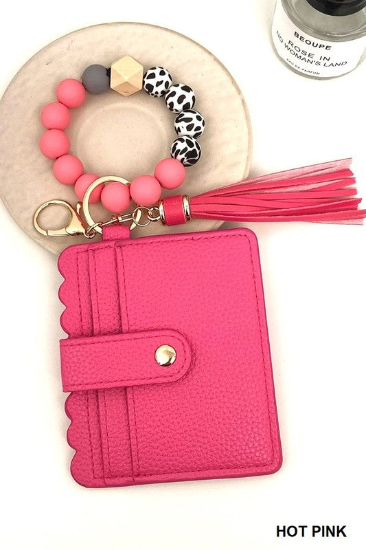 Hot Pink Beaded Bracelet Keychain Wallet