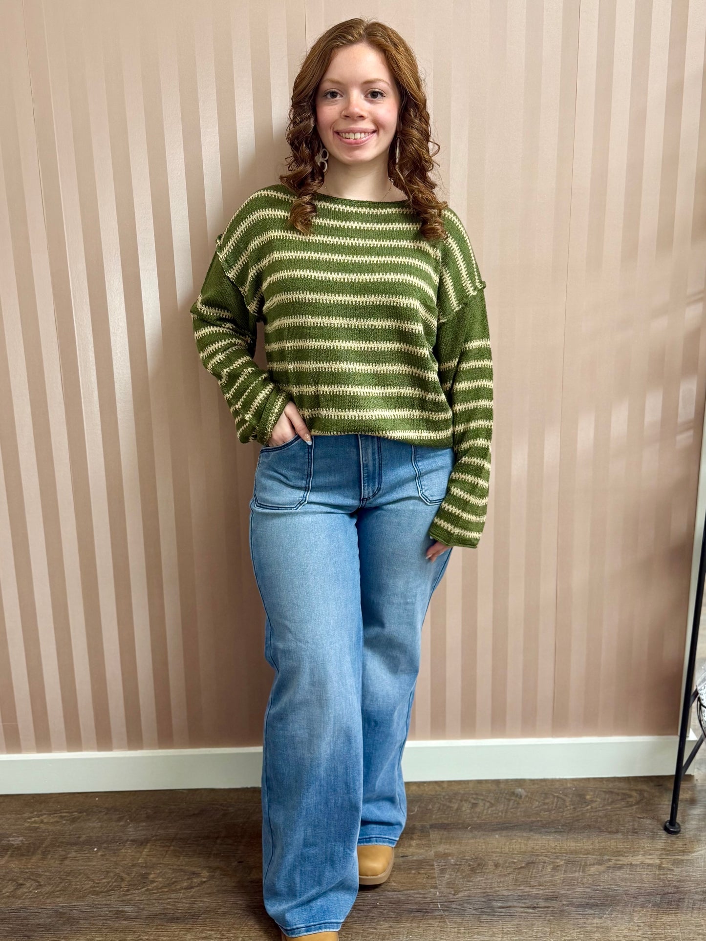 High Rise Stretch Welted Pocket Wide Leg Jeans