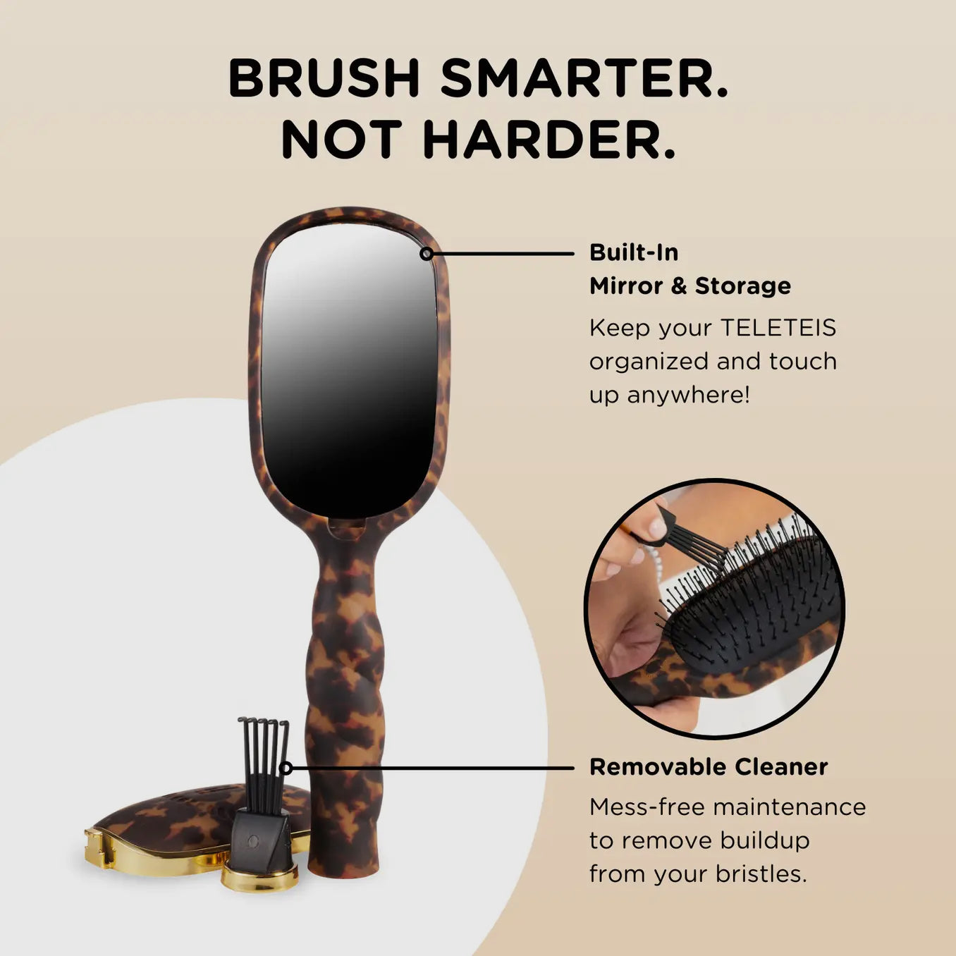 TELETIES Tortoise Detangler Hair Brush for Medium Hair