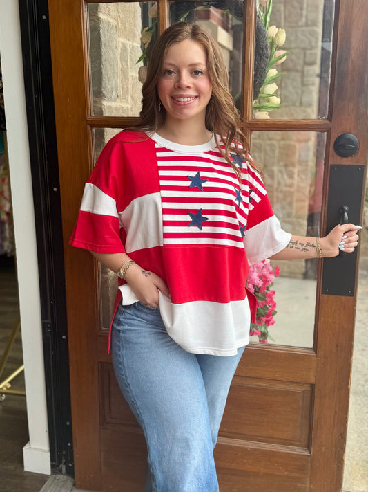 Patchwork American Flag Sweatshirt