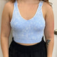 Blue Washed Ribbed Cropped Seamless Bra Padded Tank Top