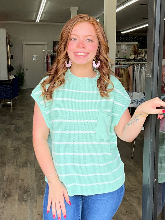 SS Mint Stripe Sweater Top