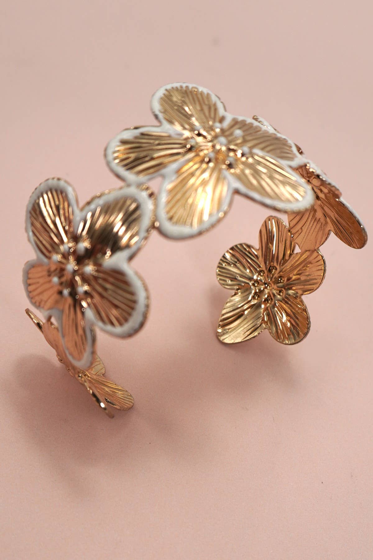 Gold Floral Epoxy Adjustable Open Cuff Bracelet