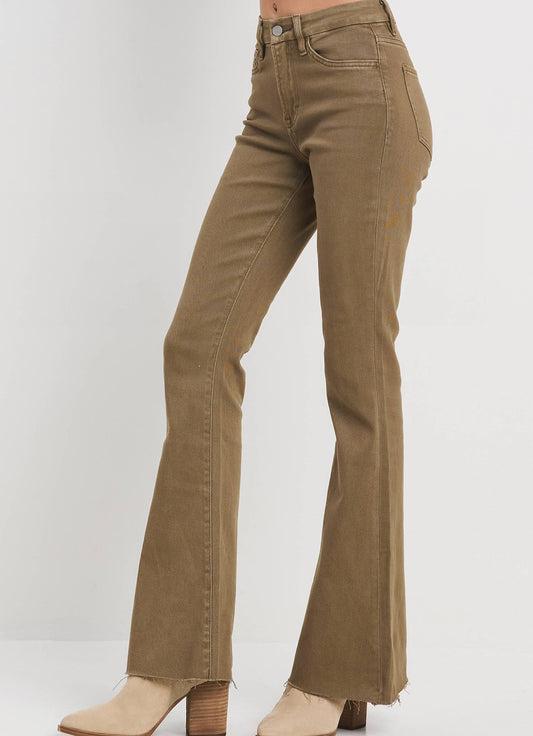 High Rise Army Green Flare Jeans