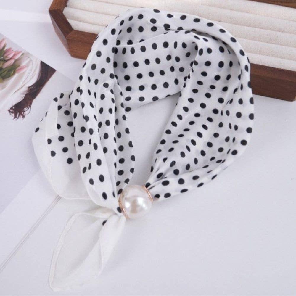 White Polka Dot Silky Bandana Scarf Necklace