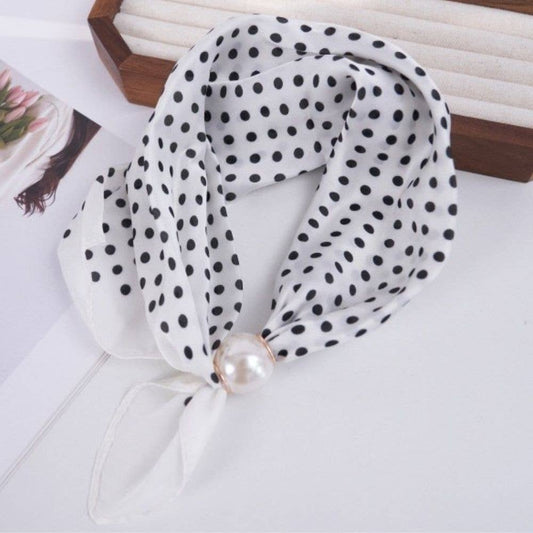 White Polka Dot Silky Bandana Scarf Necklace