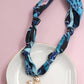 Blue Cross Charm Scarf Necklace