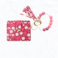 Dark Pink Flower Silicone Bead Bracelet with Card Holder Keychain: