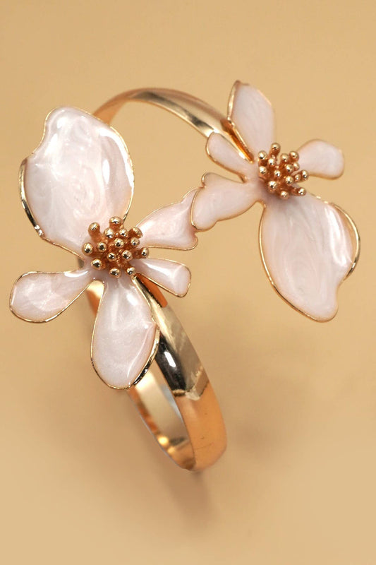 Floral Epoxy Adjustable Open Cuff Bracelet