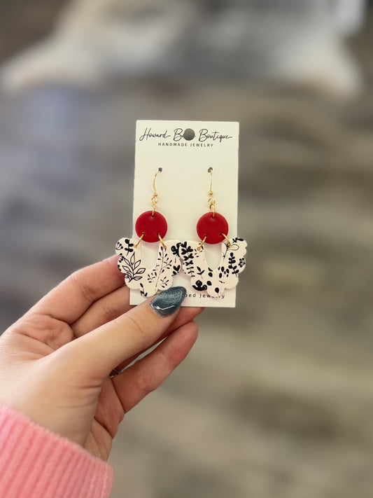 Red And Black Floral Earrings