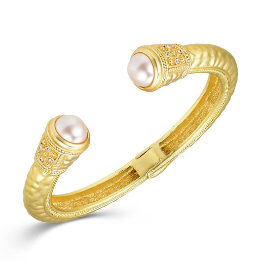 Pearl Gold Hammered Stone End Bangle