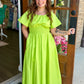 Lime Smocked Waist Maxi Dress