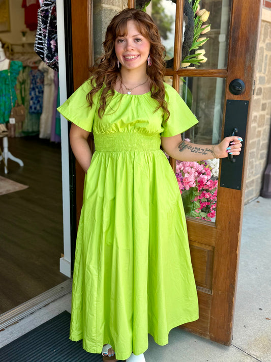 Lime Smocked Waist Maxi Dress