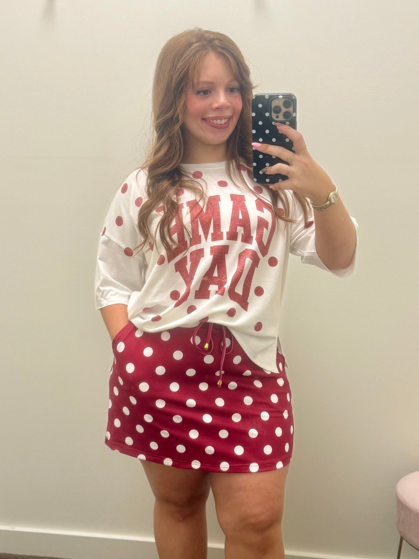 Burgundy Polka Dot Skort