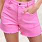 Pink High Rise Mineral Wash Denim Shorts