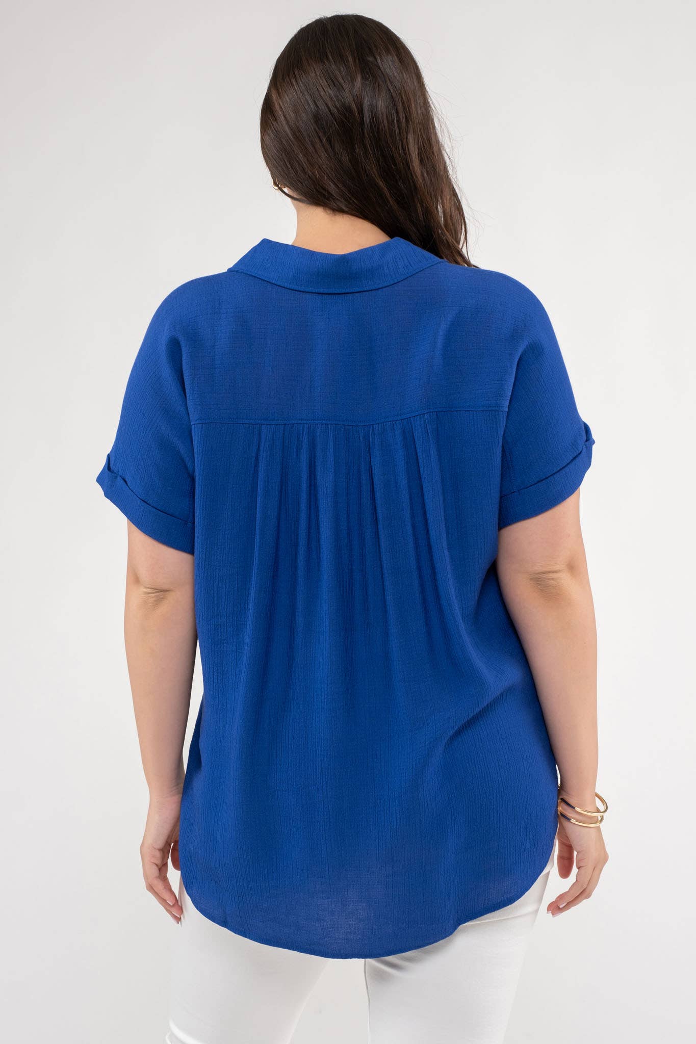 Plus Royal Blue Mid Button Down Top