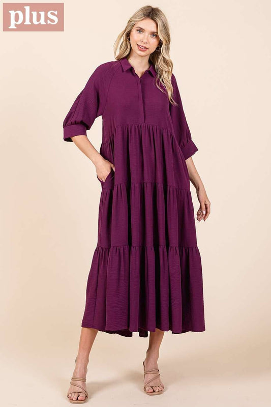 Plus Magenta Tiered Maxi Dress