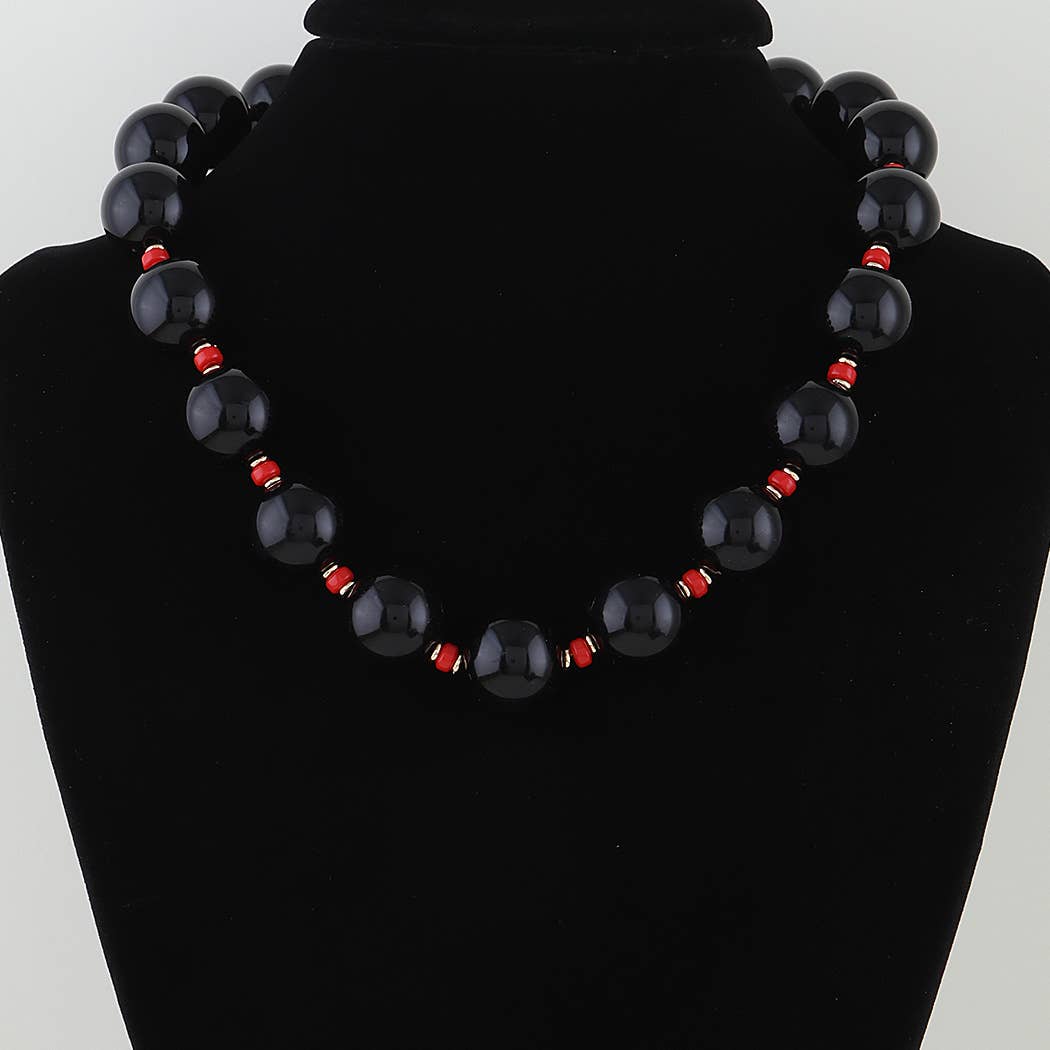 Black & Red Beaded Statement Necklace