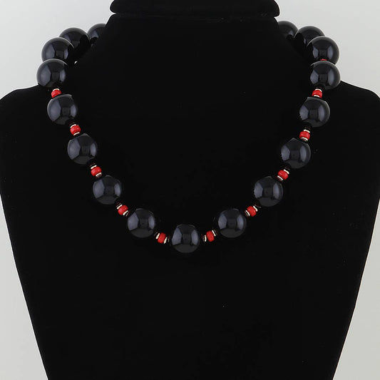 Black & Red Beaded Statement Necklace