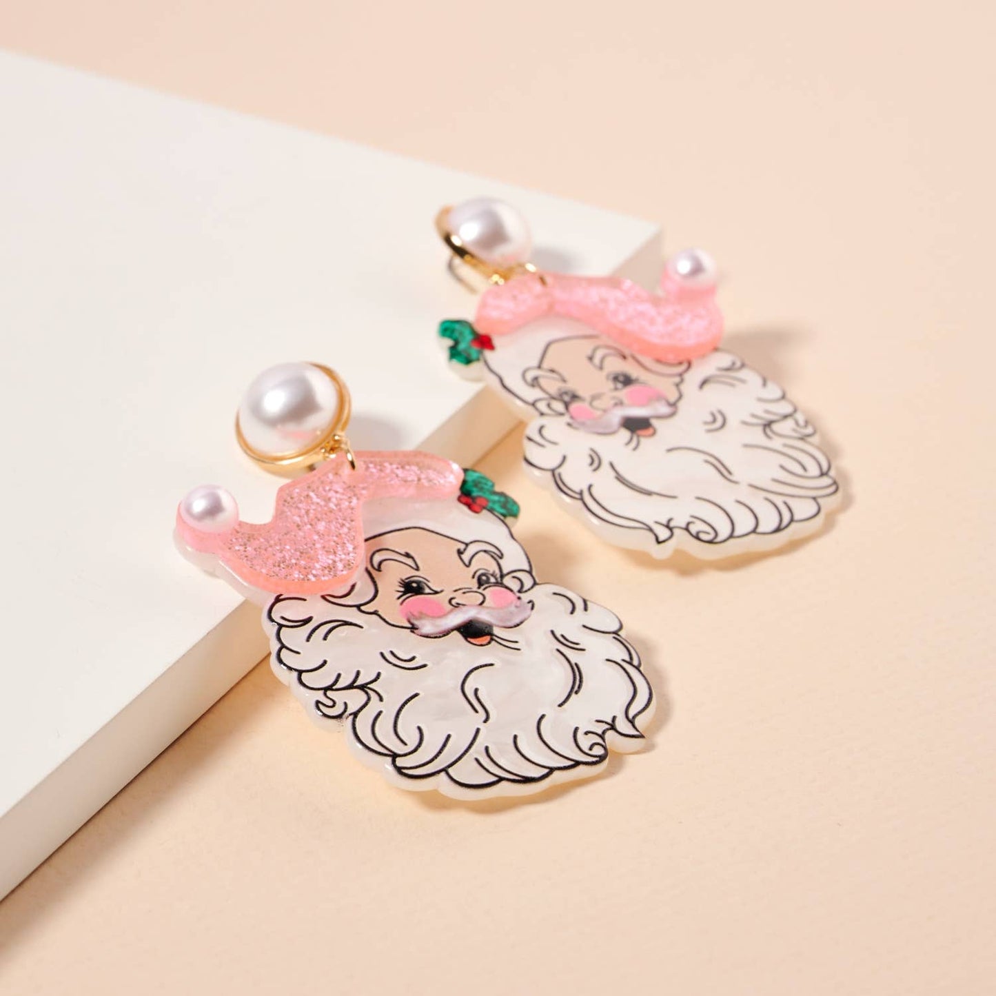 Pink Santa Claus Dangling Earrings