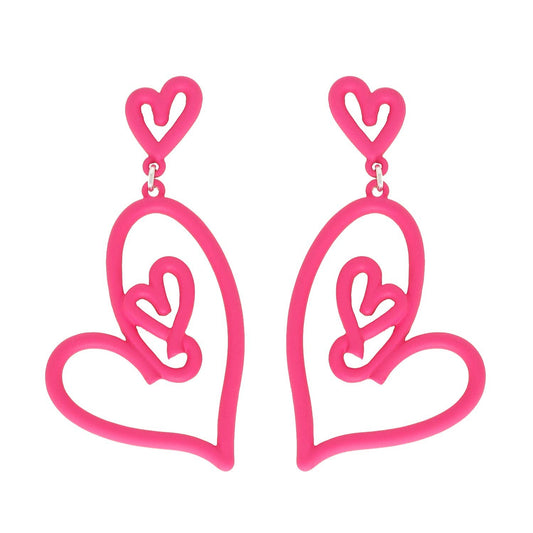 Hot Pink Heart Cut Out Acrylic Earrings