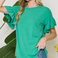 T7111C - Solid Green Short Sleeve Top