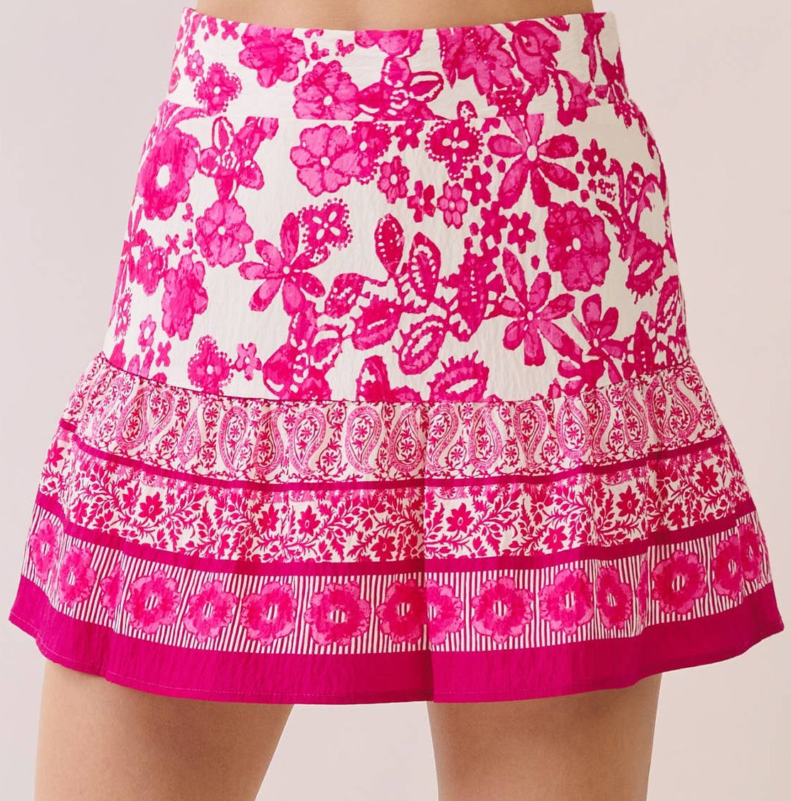 Magenta Floral Print Mini Skirt