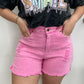 Pink High Rise Mineral Wash Denim Shorts