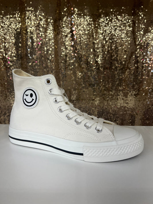 Smiley Face High-Top Canvas Sneakers