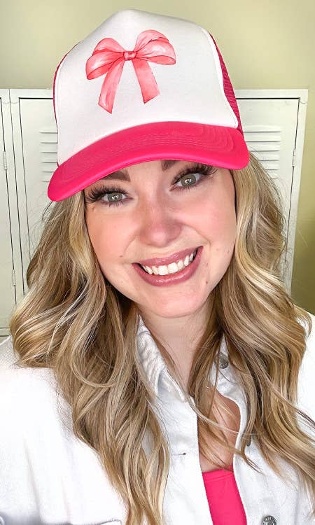 Hot Pink And White Bow Trucker Hat