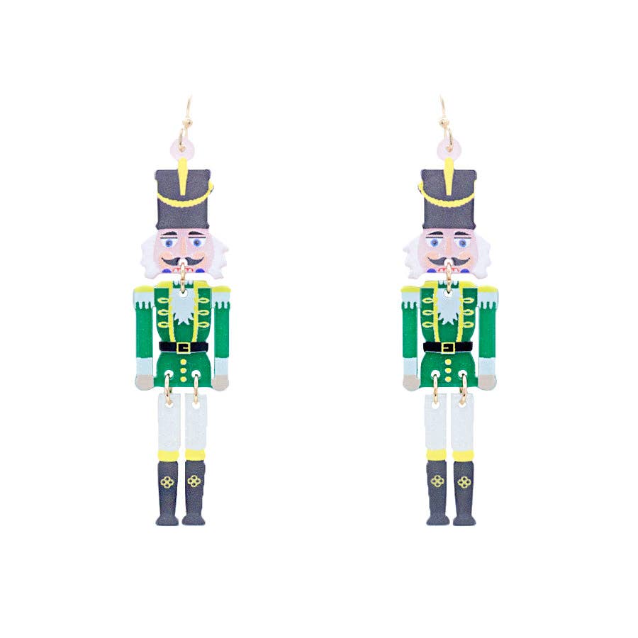 Green Acrylic Nutcracker 2.5" Drop Earring