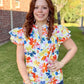 Floral Bouquet Flutter Sleeve Top