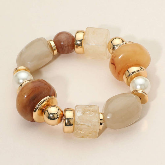 Grey Chunky Resin Beaded Stretch Bracelet