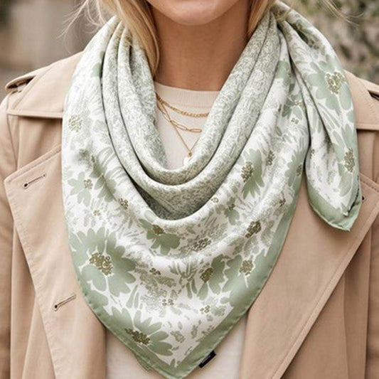Olive Vintage Floral Silky Square Scarf
