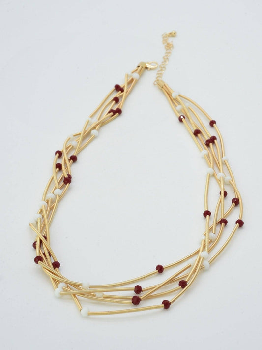 Burgundy & White Multi Strand Necklace