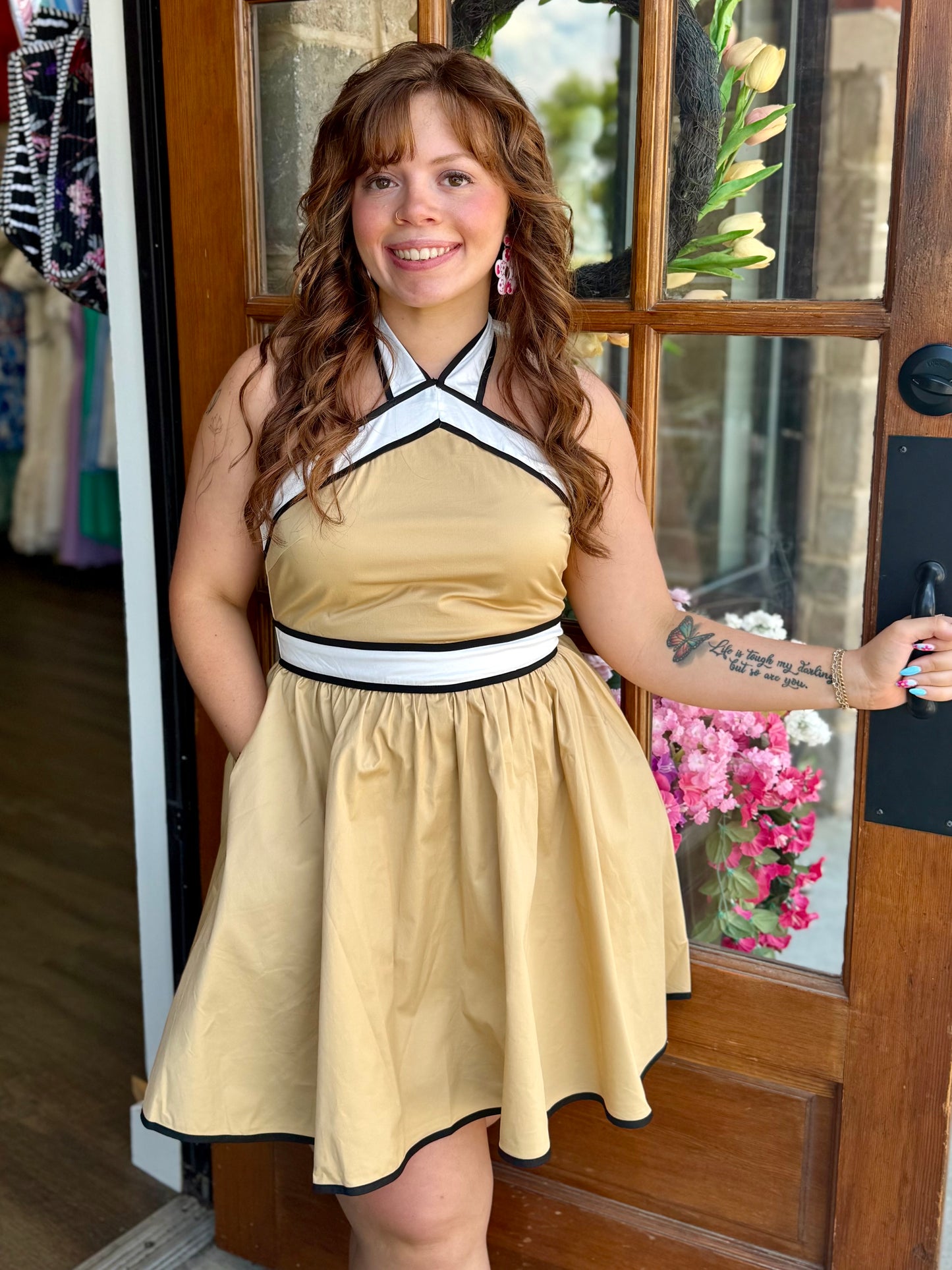 Taupe Halter Fit & Flare Mini Dress