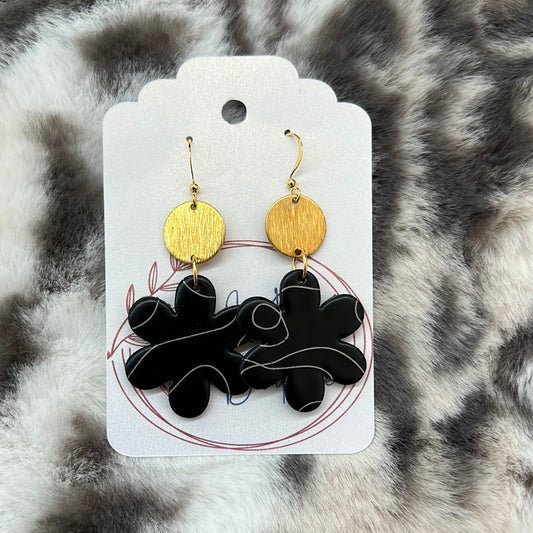 Black And Gold Drop Flower Earring