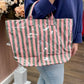 Green & Pink Glossy Striped Pool Tote Bag