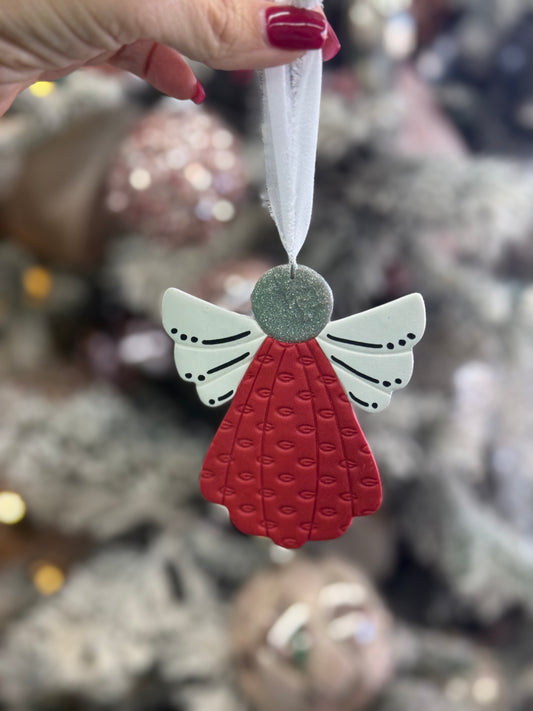 Georgia Red & White Clay Angel Ornament