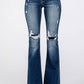 Distressed Patchwork Mid Rise Flare Jeans