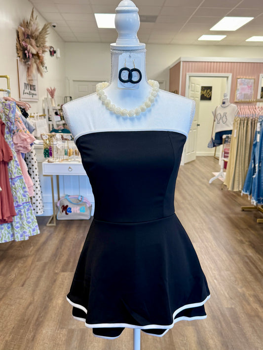 Black Chic Contrast Trim Strapless Romper