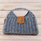 Blue Woven Straw Top Handle Handbag