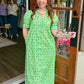 Green Bright Print Button Down Midi Dress