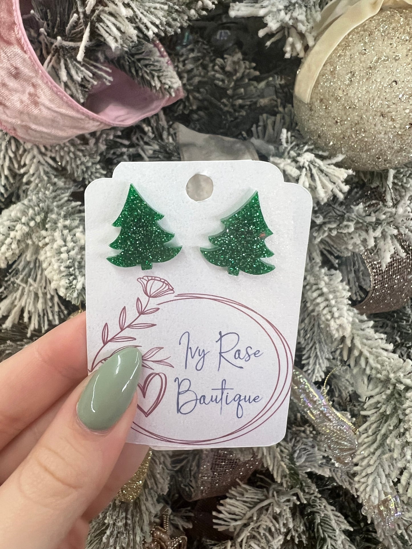 Glitter Christmas Tree Studs