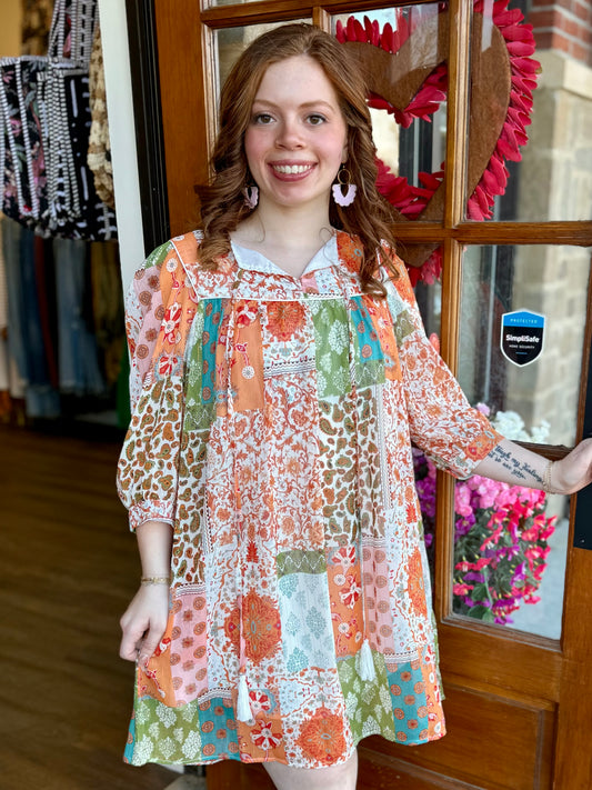 Orange Boho Paisley Dress
