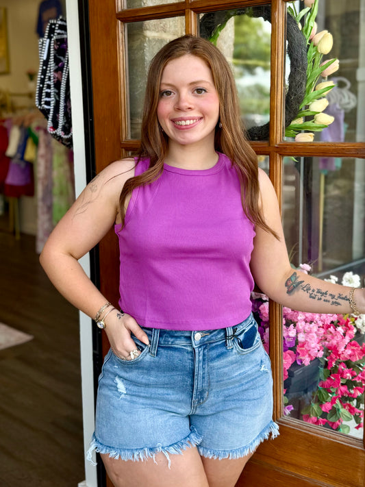 Mauve Ribbed Knit Tank Top